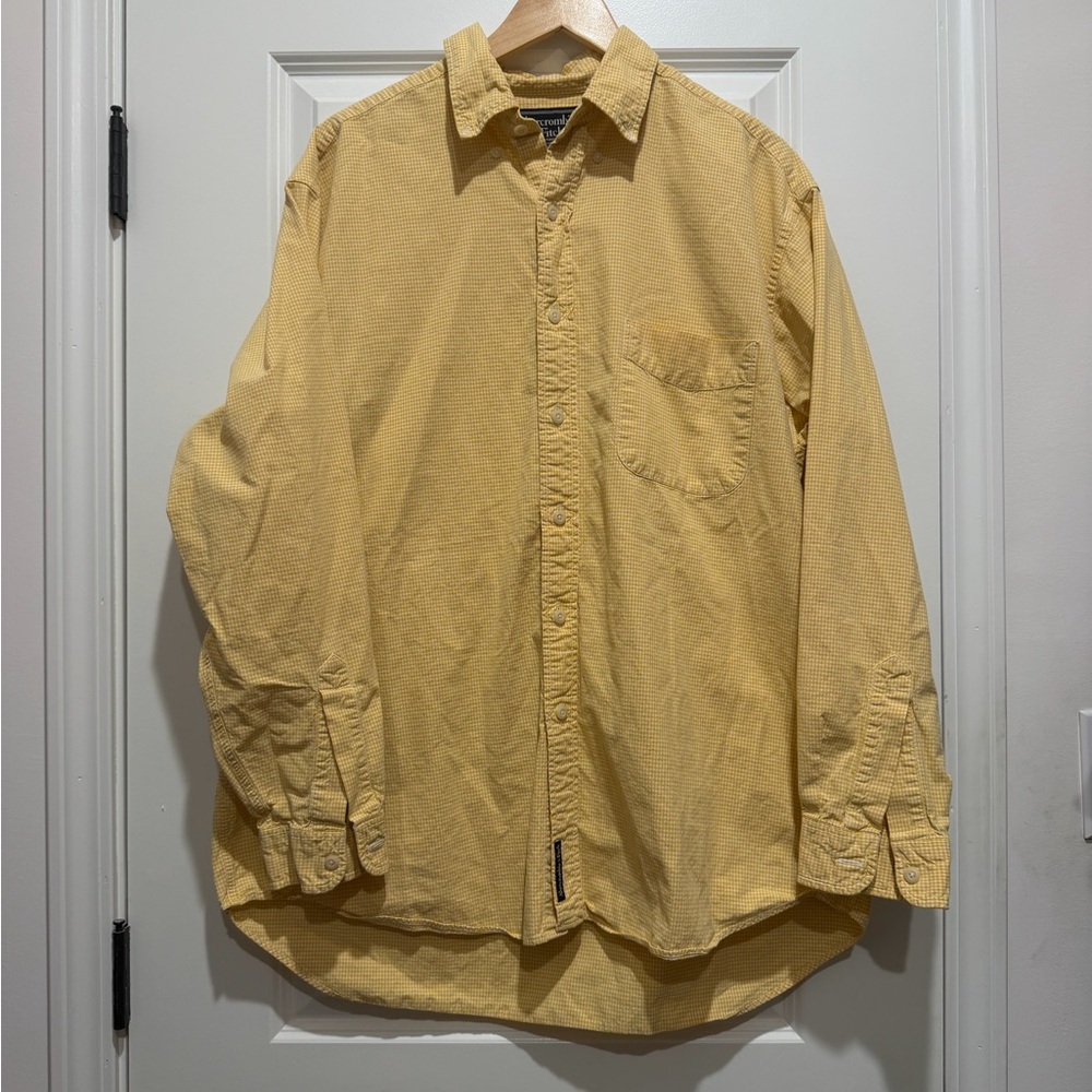 Y2K Abercrombie & Fitch Men’s Button Up Long Sleeve Shirt Yellow Checkered Large